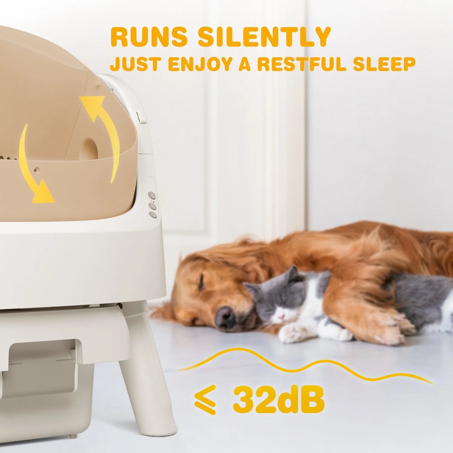 Large Open-Top Automatic Cat Litter Box Self Cleaning with Safety Protection, Mat and Trash Bags Included, Brown