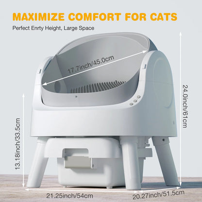 Large Open-Top Automatic Cat Litter Box Self Cleaning with Safety Protection, Mat and Trash Bags Included, Grey