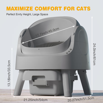 Large Open-Top Automatic Cat Litter Box Self Cleaning with Safety Protection, Mat and Trash Bags Included, Steel