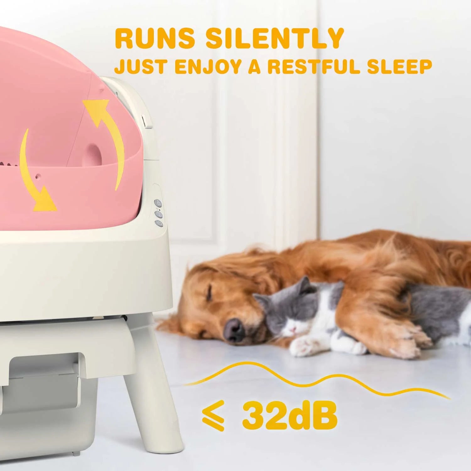 Large Open-Top Automatic Cat Litter Box Self Cleaning with Safety Protection, Mat and Trash Bags Included, Pink