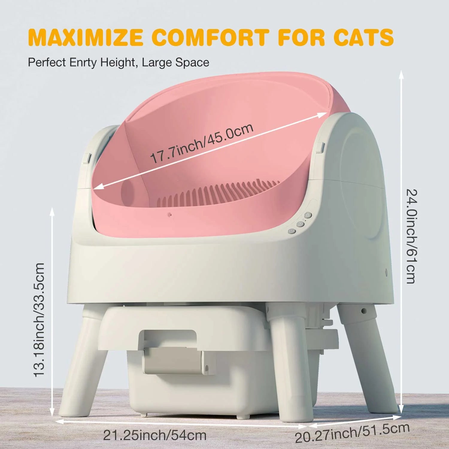 Large Open-Top Automatic Cat Litter Box Self Cleaning with Safety Protection, Mat and Trash Bags Included, Pink