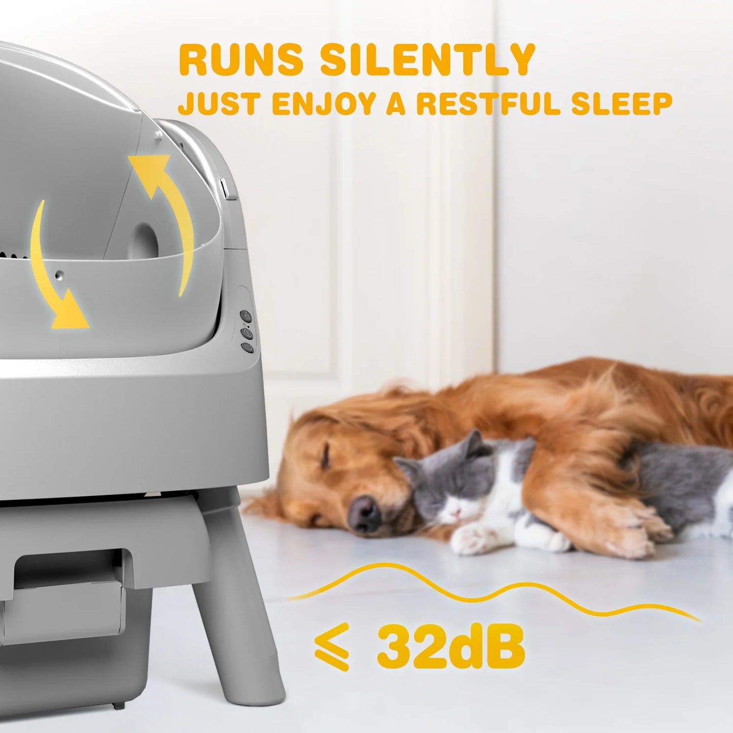 Large Open-Top Automatic Cat Litter Box Self Cleaning with Safety Protection, Mat and Trash Bags Included, Steel