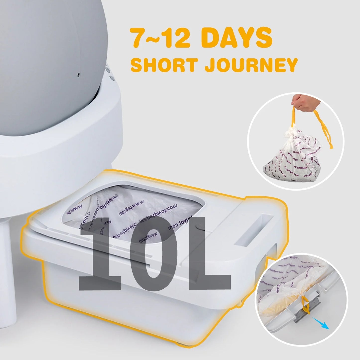 Large Open-Top Automatic Cat Litter Box Self Cleaning with Safety Protection, Mat and Trash Bags Included, Grey