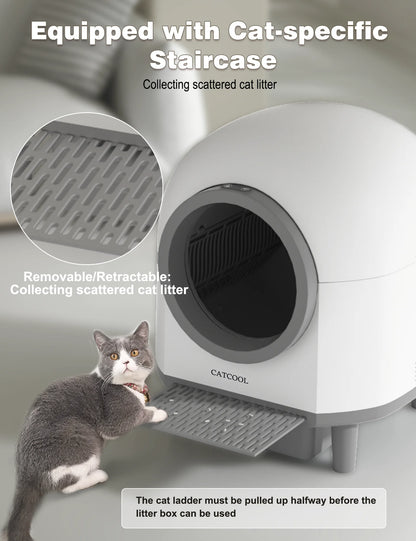 Automatic Cat Litter Box Self Cleaning, Smart Litter Box for Multiple Cats with 10 Safety Sensor Radars, 100L Electric Cat Box with App-Control, Odor Control, Quiet Operation, White
