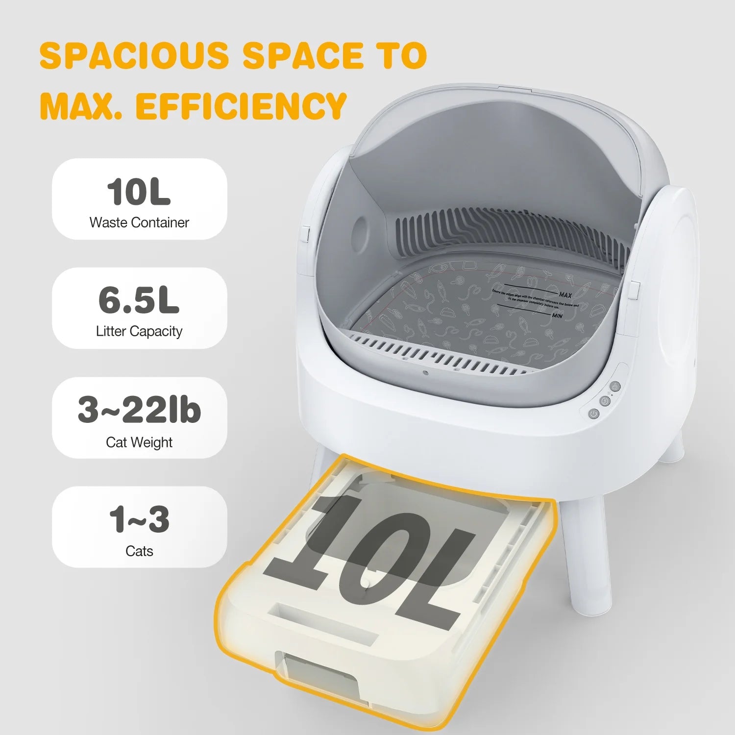 Large Open-Top Automatic Cat Litter Box Self Cleaning with Safety Protection, Mat and Trash Bags Included, Grey