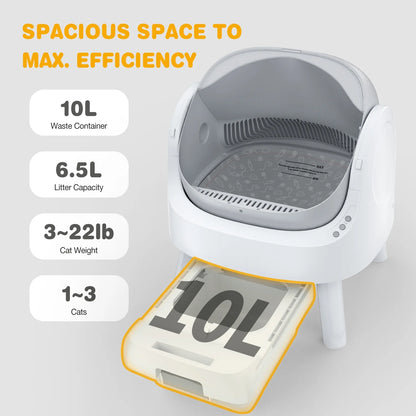 Large Open-Top Automatic Cat Litter Box Self Cleaning with Safety Protection, Mat and Trash Bags Included, Grey