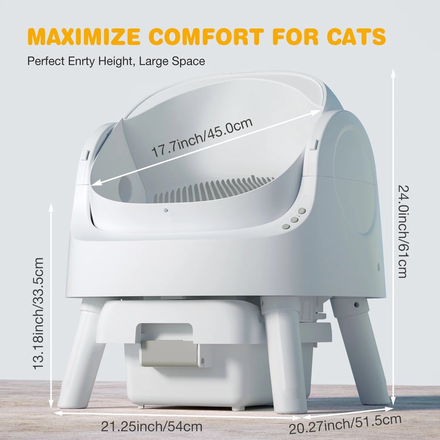 Large Open-Top Automatic Cat Litter Box Self Cleaning with Safety Protection, Mat and Trash Bags Included, White