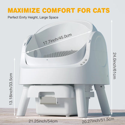 Large Open-Top Automatic Cat Litter Box Self Cleaning with Safety Protection, Mat and Trash Bags Included, White