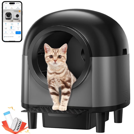Self Cleaning Cat Litter Box, Automatic Smart Litter Box for Multiple Cats with 10 Safety Sensor Radars, 100L Electric Cat Box with App-Control, Odor Control, Quiet Operation, Black