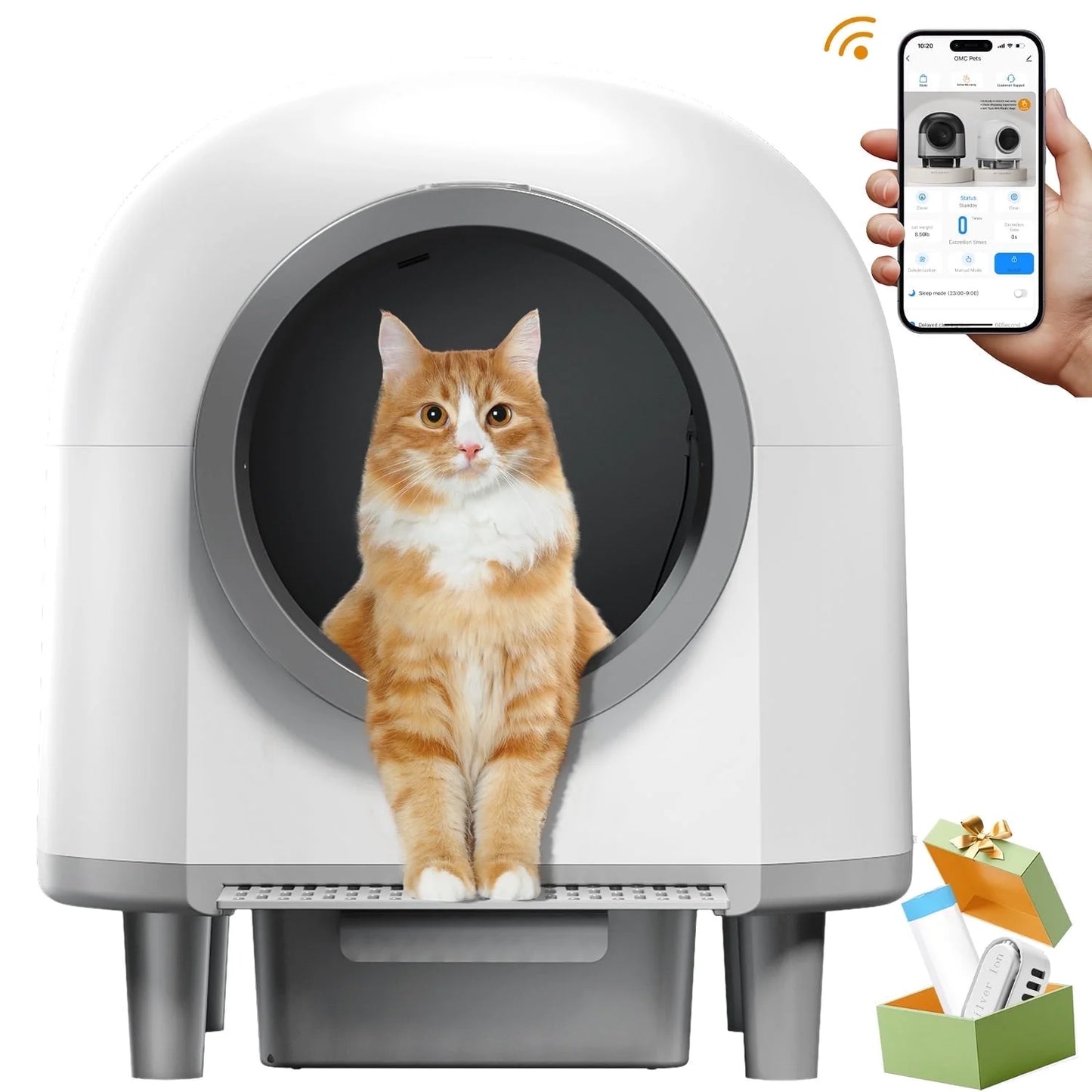 Automatic Cat Litter Box Self Cleaning, Smart Litter Box for Multiple Cats with 10 Safety Sensor Radars, 100L Electric Cat Box with App-Control, Odor Control, Quiet Operation, White
