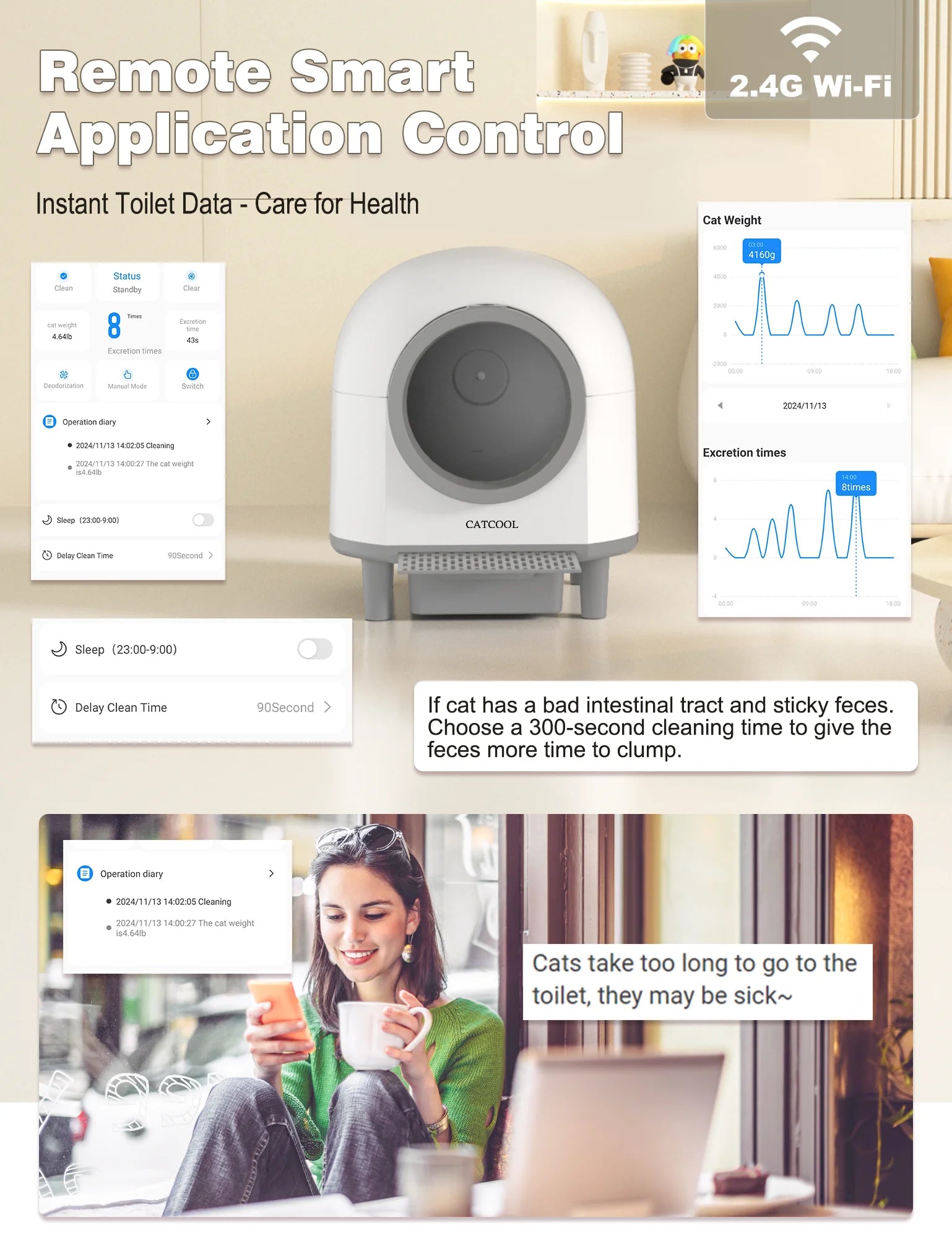 Automatic Cat Litter Box Self Cleaning, Smart Litter Box for Multiple Cats with 10 Safety Sensor Radars, 100L Electric Cat Box with App-Control, Odor Control, Quiet Operation, White