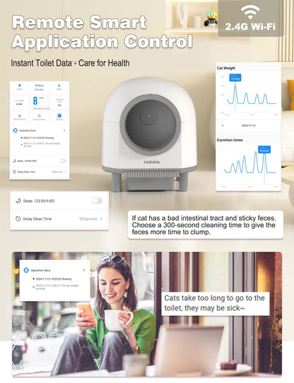 Automatic Cat Litter Box Self Cleaning, Smart Litter Box for Multiple Cats with 10 Safety Sensor Radars, 100L Electric Cat Box with App-Control, Odor Control, Quiet Operation, White