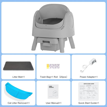 Large Open-Top Automatic Cat Litter Box Self Cleaning with Safety Protection, Mat and Trash Bags Included, Steel