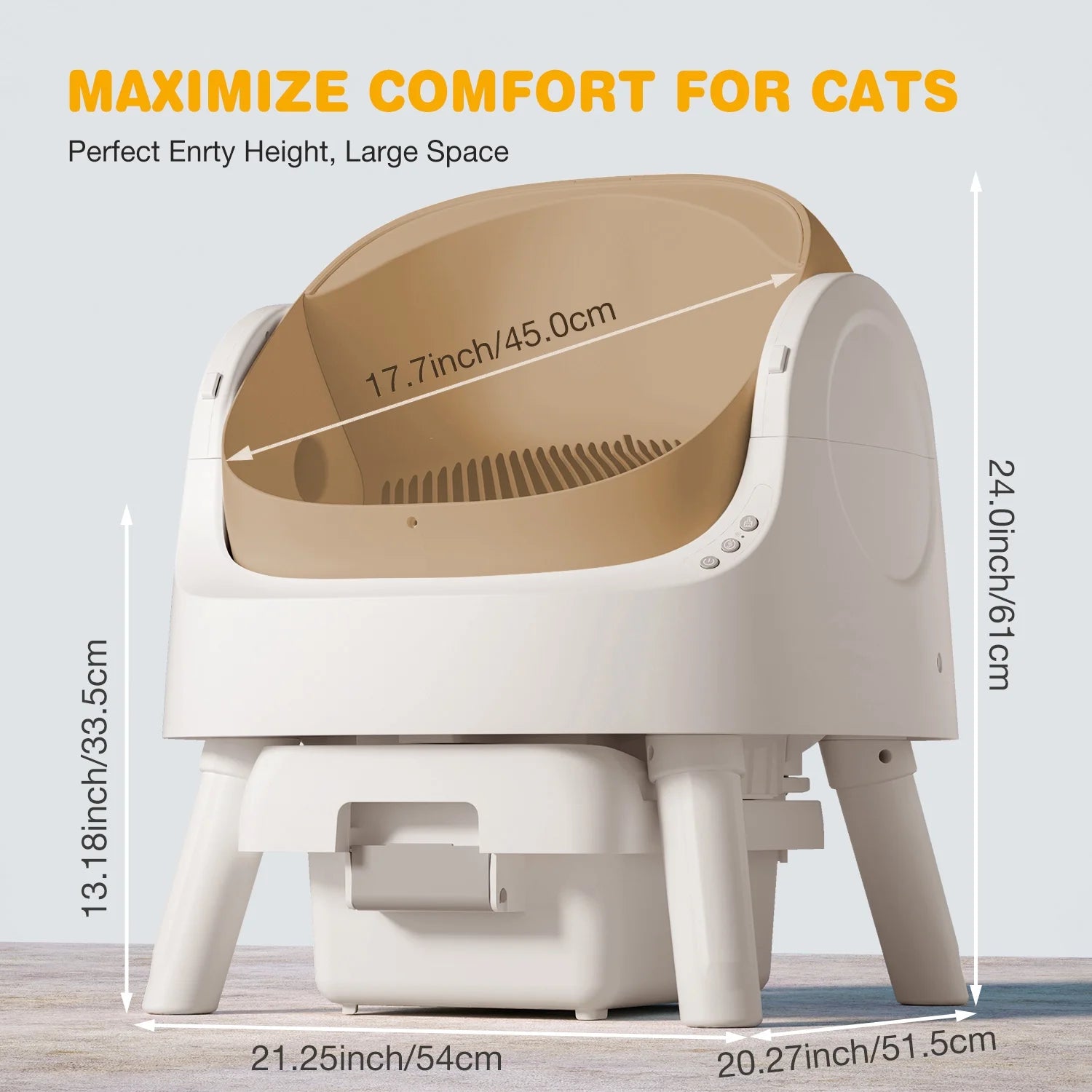 Large Open-Top Automatic Cat Litter Box Self Cleaning with Safety Protection, Mat and Trash Bags Included, Brown