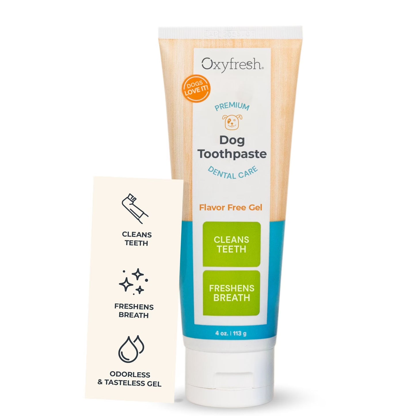 Premium Dog Dental Gel Toothpaste, Best Way to Clean Teeth & Remove Plaque for Dogs, Flavor Free, 4 Oz.