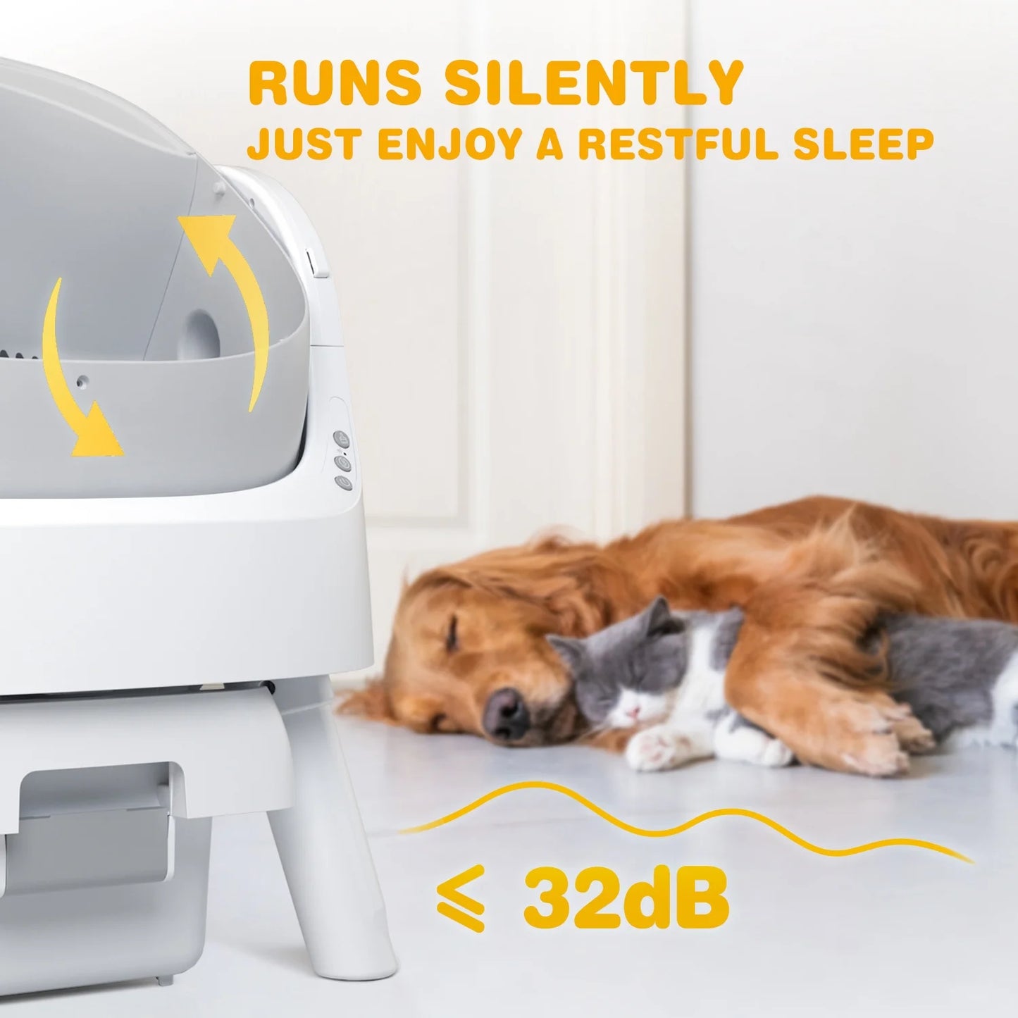 Large Open-Top Automatic Cat Litter Box Self Cleaning with Safety Protection, Mat and Trash Bags Included, Grey