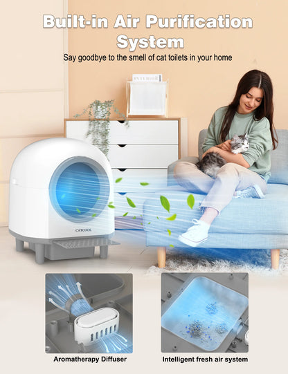 Automatic Cat Litter Box Self Cleaning, Smart Litter Box for Multiple Cats with 10 Safety Sensor Radars, 100L Electric Cat Box with App-Control, Odor Control, Quiet Operation, White