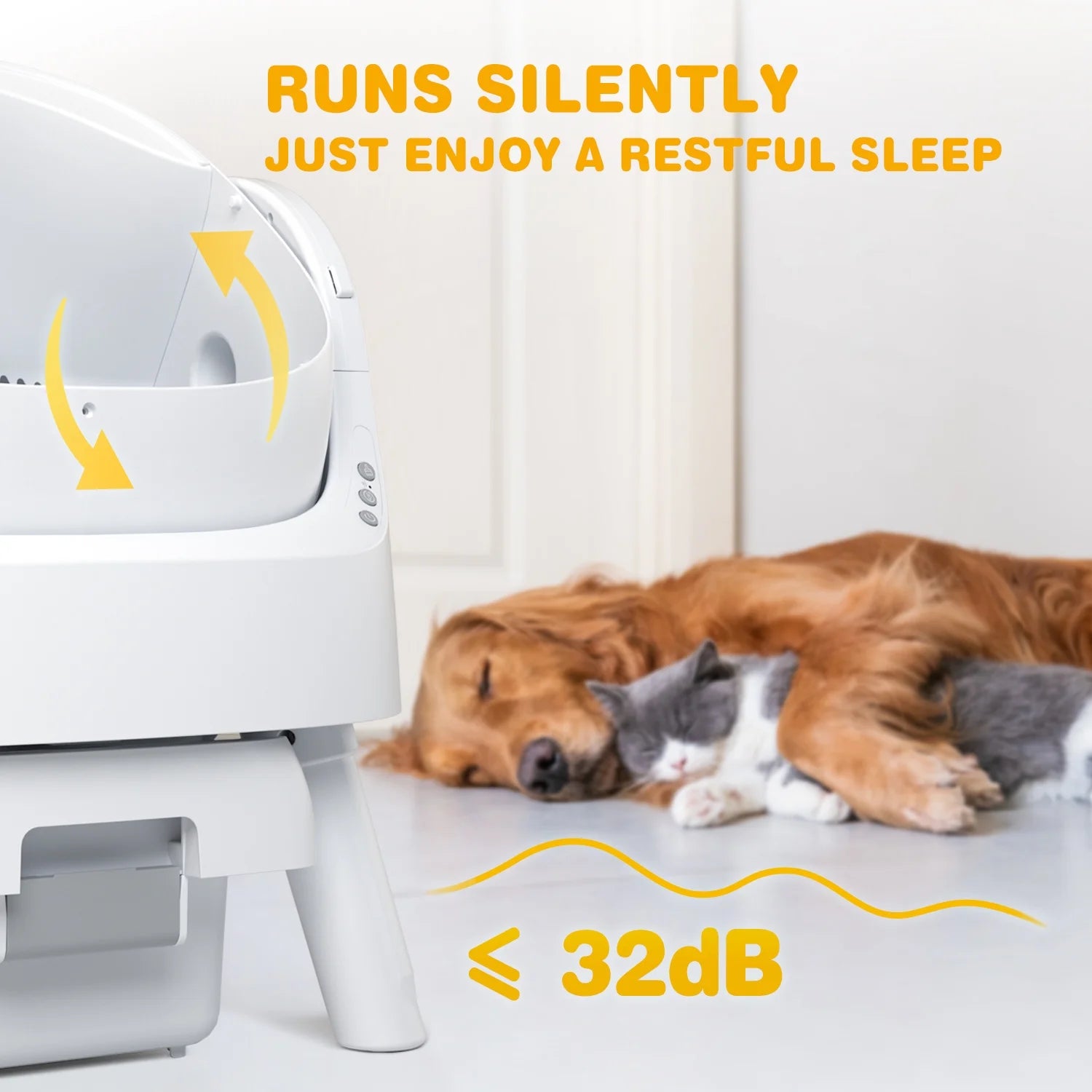 Large Open-Top Automatic Cat Litter Box Self Cleaning with Safety Protection, Mat and Trash Bags Included, White